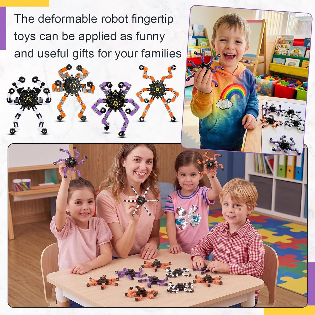 Jerify 40 pack transformable chain robot fidget spinner toys in five bright colors - view 23