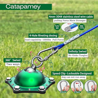 Dog Tie Out Cable and Stake,with 45FT Heavy Duty Cable,360°Swivel Dog Run Ground AnchorsDog Runner for Yard Rust Proof Can Hold 2 Dogs- Up to 150LBS,for Outdoor Camping