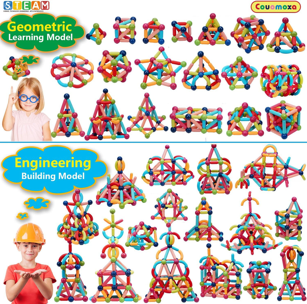 COUOMOXA Magnetic Building Blocks STEM for Toddlers: 74pcs Montessori - 132 PCS - image 3
