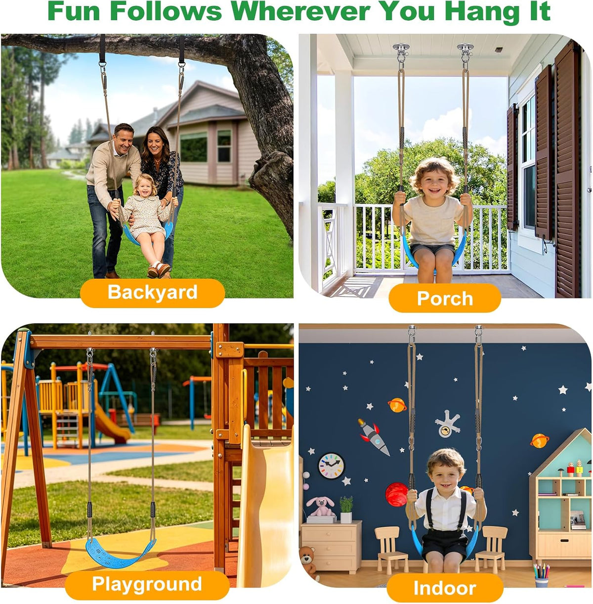 SELEWARE Black High Back Full Bucket Toddler Swing Seat w/Adjustable - Blue Swing Seat (1 Pack) - image 2