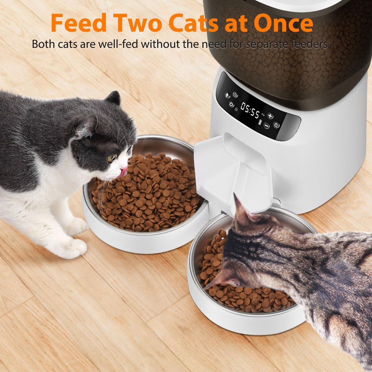 Automatic Cat Feeders for Two Cats - White / Manual - image 2