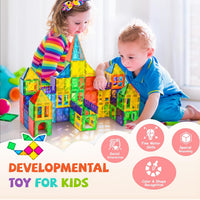 cossy 120 Pcs Magnetic Tiles, 3D Magnetic Blocks Set with 2 Cars - 120 Pieces - image 2