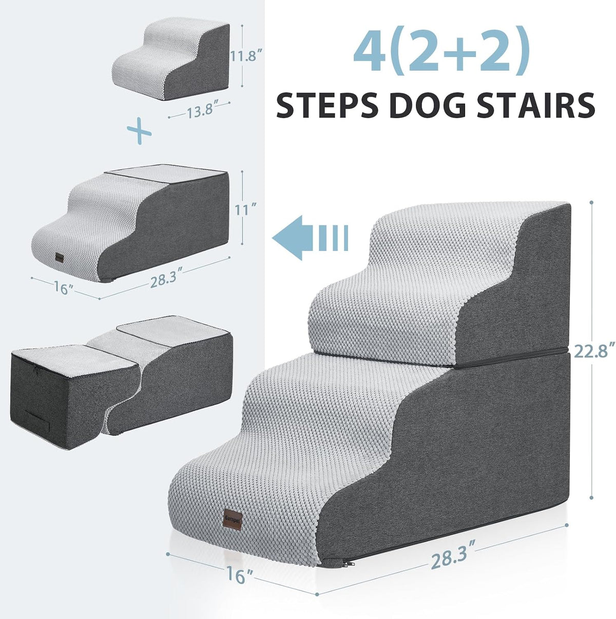 Garnpet Dog Stairs for Couch Sofa and Chair - Fleece 4-Step / Dark Grey - image 3