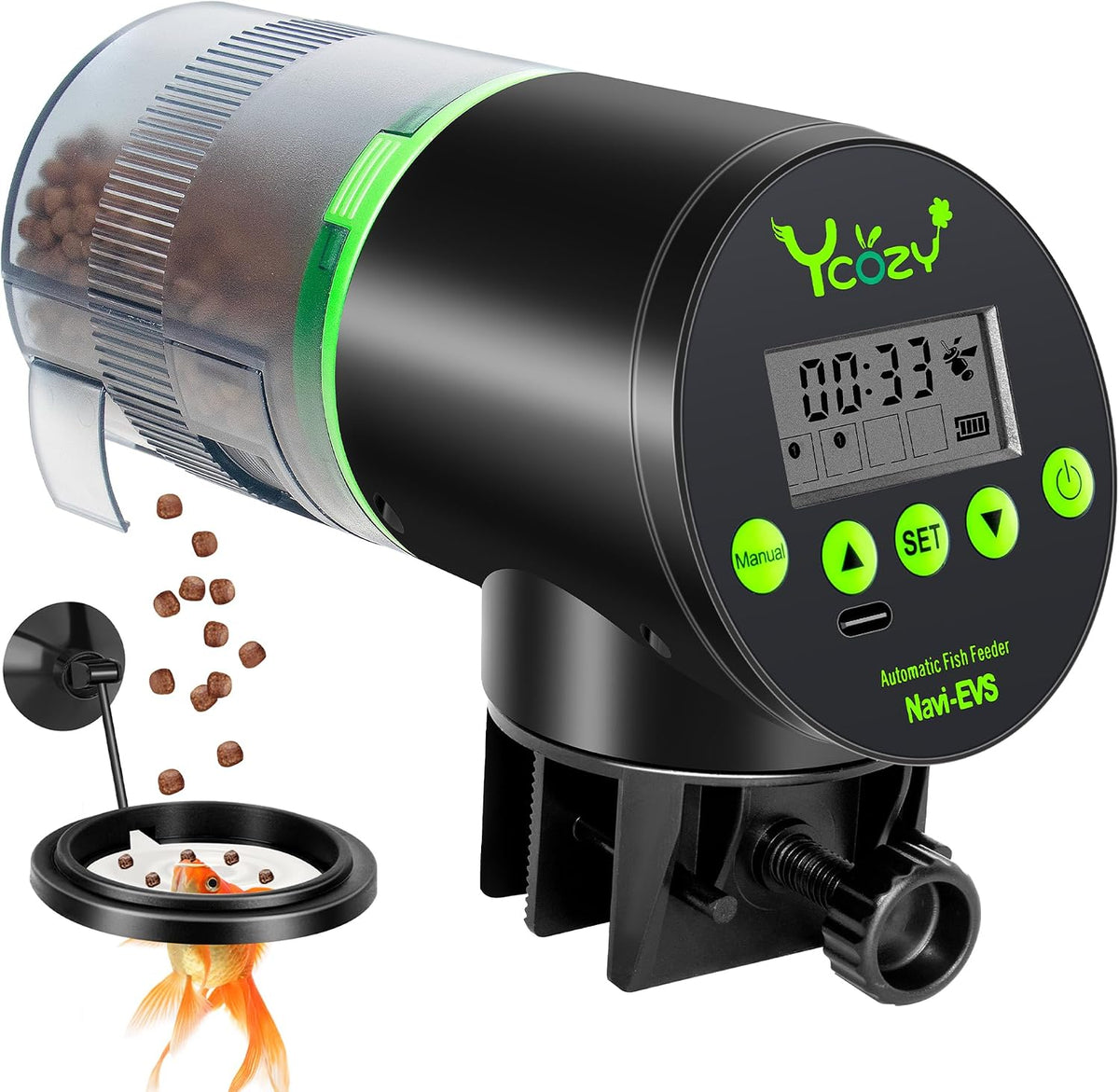Automatic Fish Feeder Rechargeable with USB Cable Moisture-Proof - Plug Powered-EVS