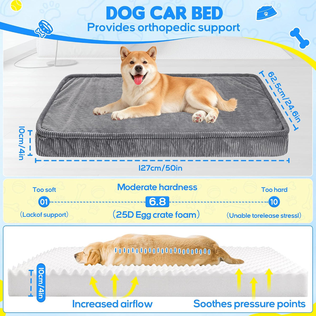 Dog Car Bed, Non-Slip Backseat Extender Pet Mat 50"x24.6"x2" – Essentials for Dogs - Medium (50"L×24.6"W×4"H) / Dark Gray - image 2