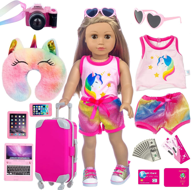 XFEYUE 23 Pcs American 18" Doll Clothes and Accessories Travel Set（No