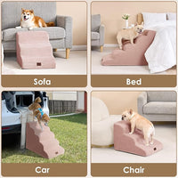 EHEYCIGA Curved Dog Stairs Ramp for High Beds 19.7" H, 4-Step Dog Steps for Small Dogs and Cats, Pet Stairs for High Bed Climbing, Non-Slip Balanced Pet Step Indoor, Dusty Pink