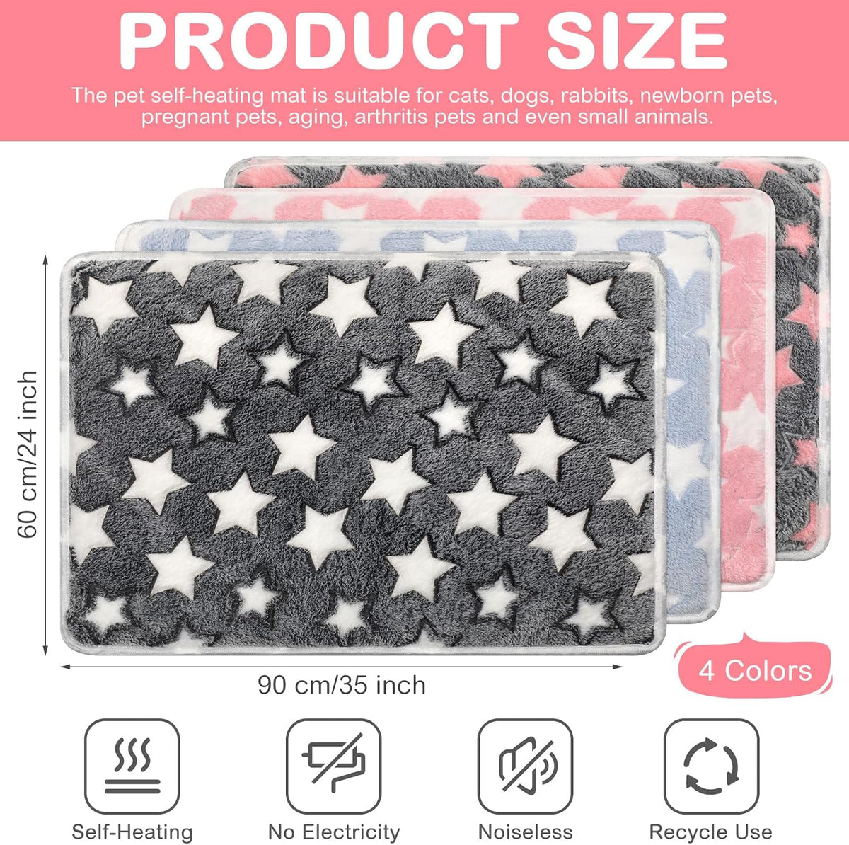 4 Pack Self Heating Cat Pad Self Warming Dog Mat, Heart - Stars / 24 x 35 Inches - image 2