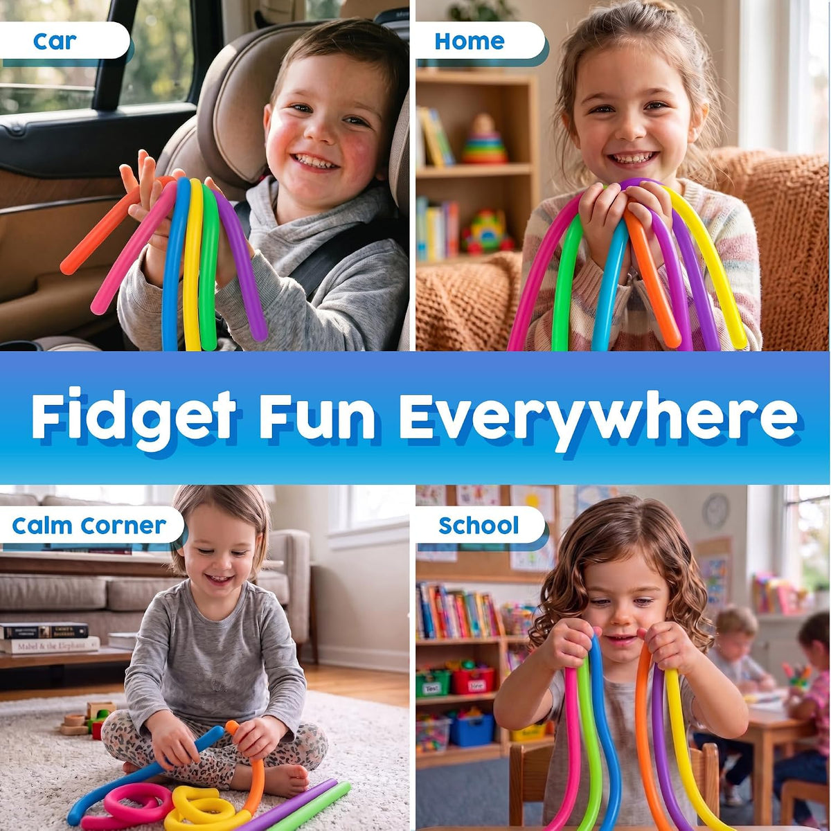 BUNMO Stretchy Strings, Stimulating & Fun Fidget Toys for Kids - Original - 6 Pack - image 3
