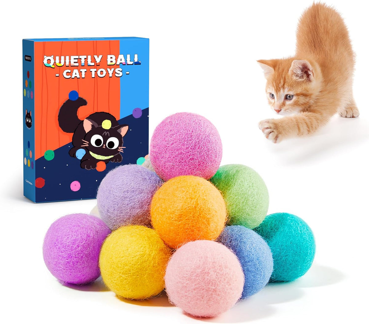 Potaroma 12 Pcs Quiet Play Felt Cat Ball Toys with Catnip Inside – Essentials for Cats