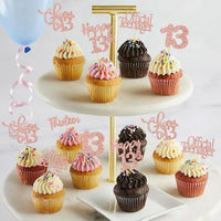 30 Pack Happy 80th Birthday Cupcake Toppers Gold Glitter Eighty - 13th / Rose Gold - image 4