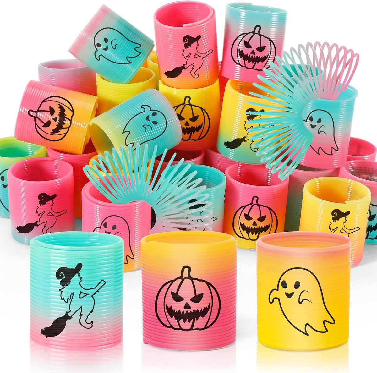 CLEVERZONE 36 Packs Spring Rainbow Magic Fidget Stress Coil Mini - Halloween
