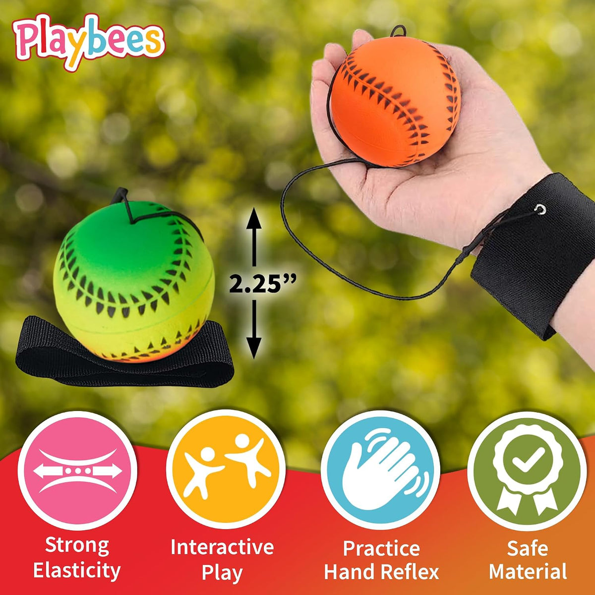 Playbees 12 neon wrist baseballs on elastic cords with Velcro wristbands - view 11