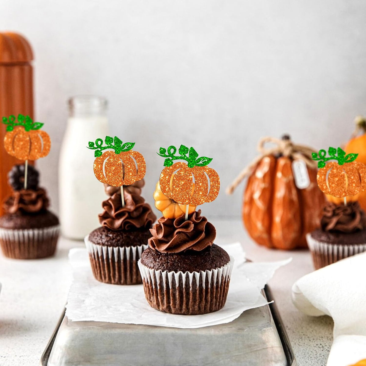 Gyufise 24Pcs Pumpkin Oh Baby Cupcake Toppers Pink Fall Pumpkin - Orange 6 - image 4