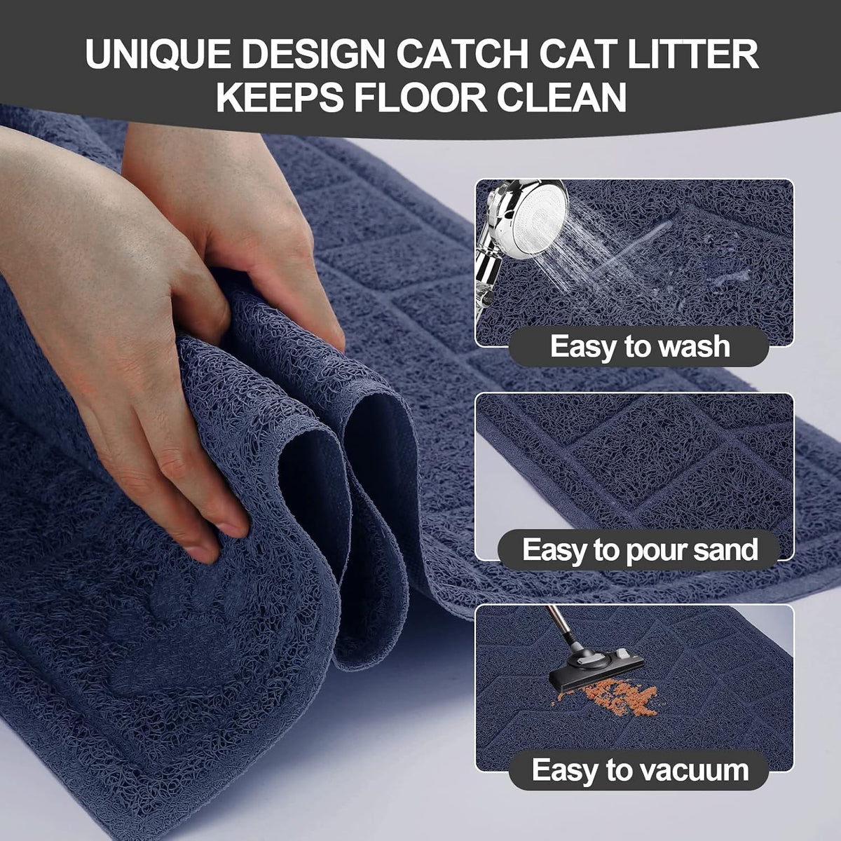 Cat Litter Box Mat, 47" x 35" Large Waterproof Litter Trapping Mat – Daily Care for Cats - Blue / X-Large（35" x 24" ) - image 3