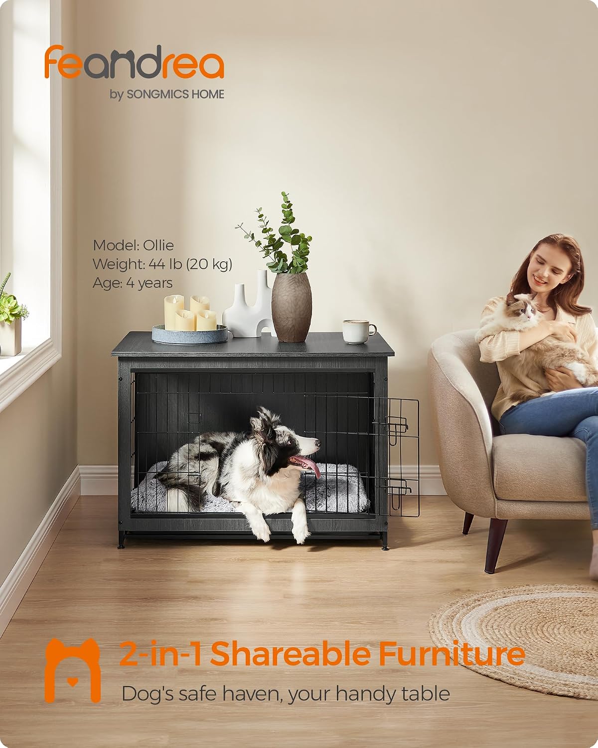 Feandrea 27.2" Dog Crate Furniture - Ink Black / 38.6"L x 25.6"W x 26.8"H - image 2