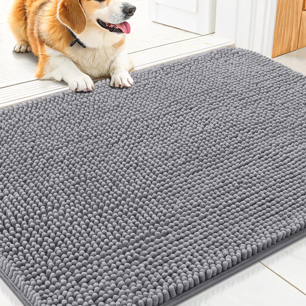 Smiry Dog Door Mat for Muddy Paws 30x20 - Classic Solid / Grey / 30"X20"