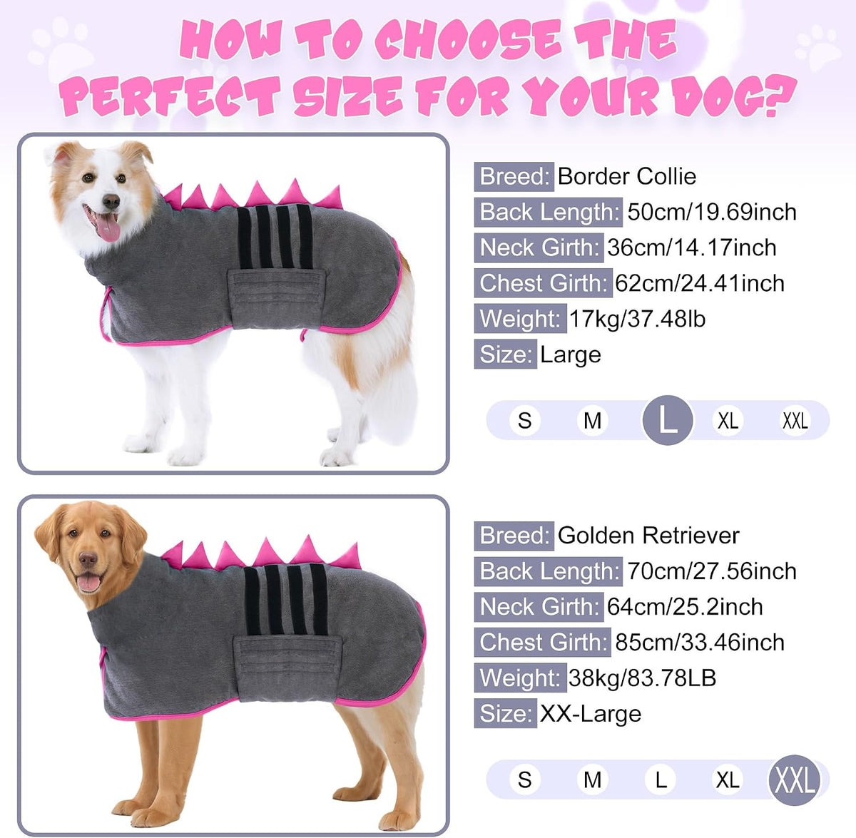 Super Absorbent Dog Bathrobe - Grey, Pink edging / X-Large - image 3