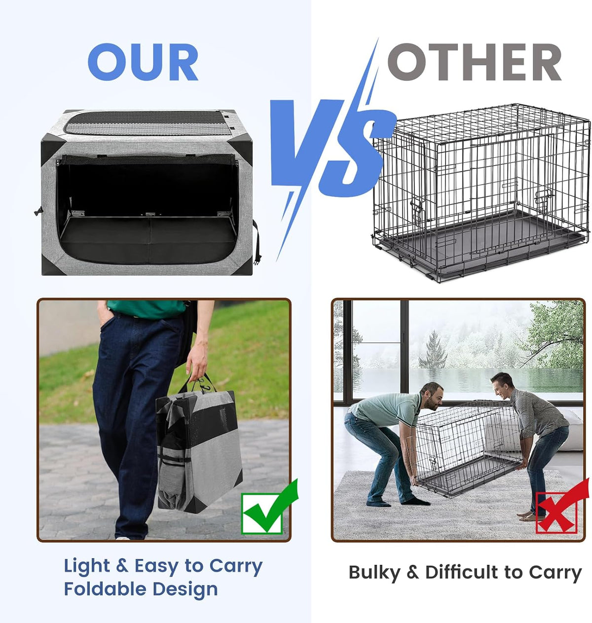 Dog Crate, Portable and Foldable Design of Dog Cage - Grey / 30.0"L x 21.0"W x 21.0"H - image 4