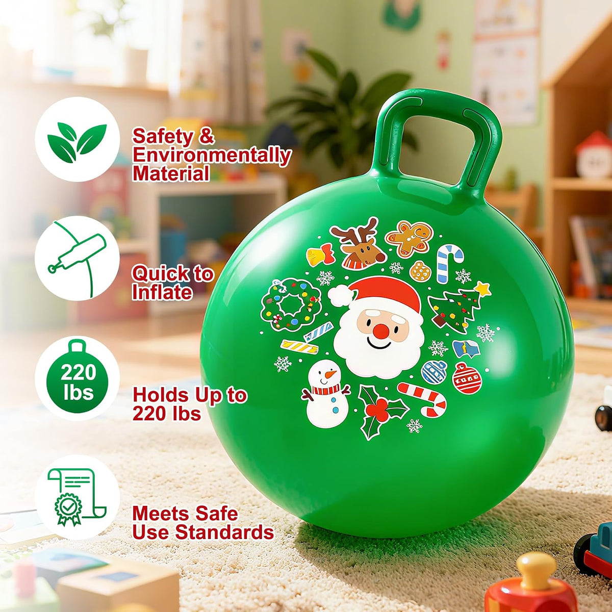 ZOOJOY Hopper Ball, Hopping Toys for Kids - Age:3-8(18''/45cm) / Green Christmas - image 4