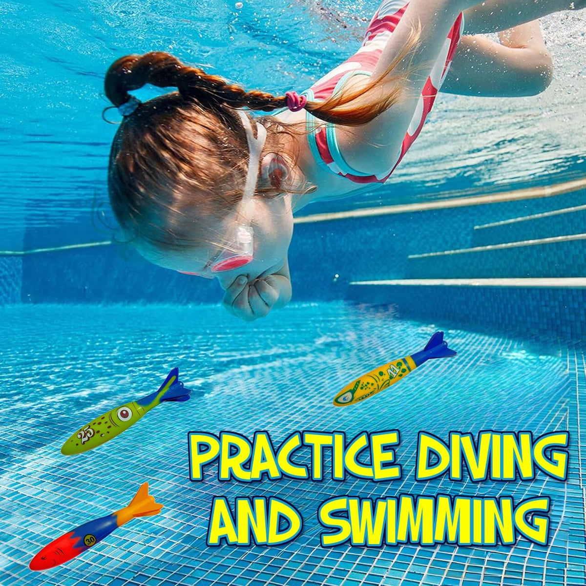 Haktoys Pool Diving Toy Set, Sinking Torpedoes for Kids & Adults - Multicolor Diving Torpedoes - image 2