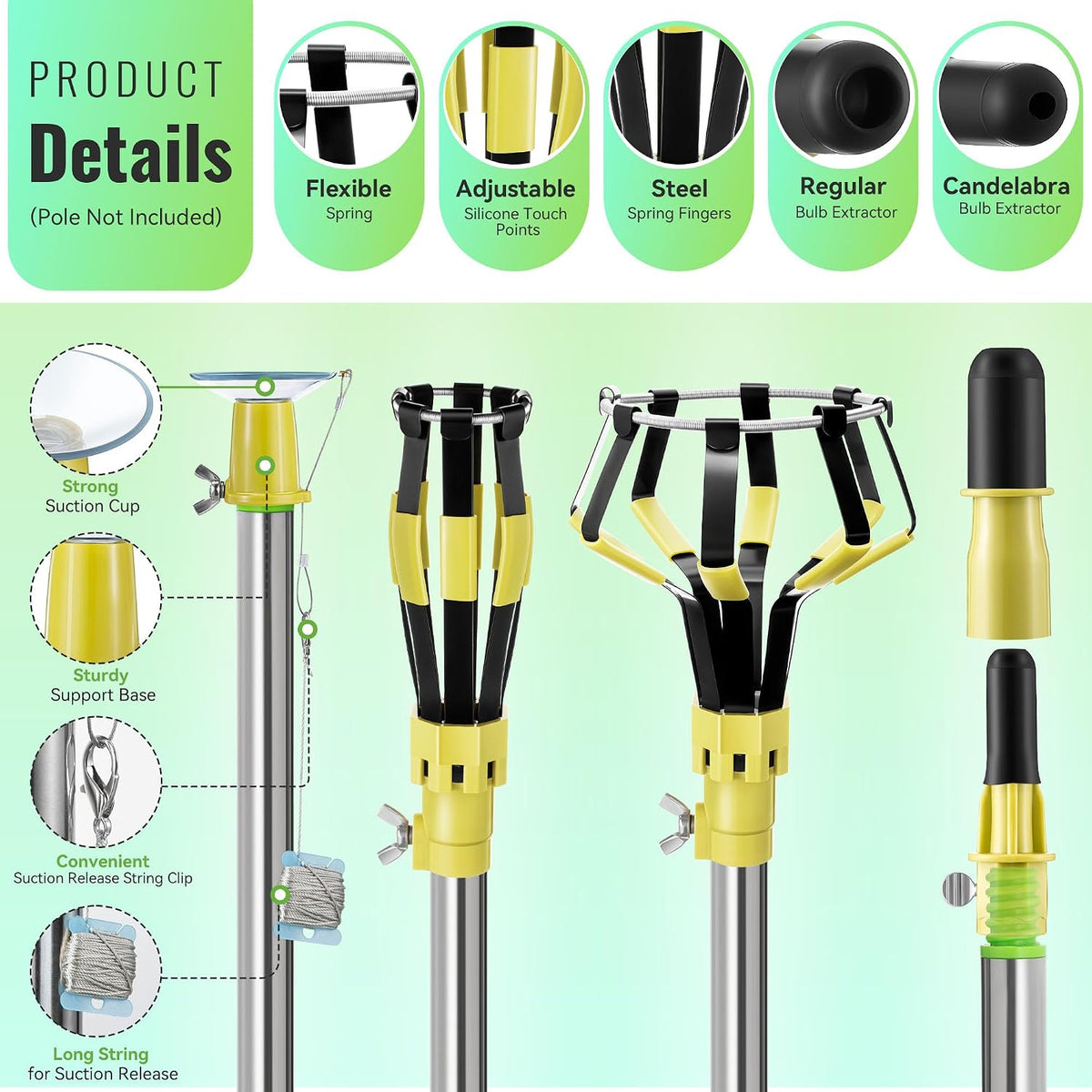 Dreyoo 4 Pcs Light Bulb Changer Set, Suction Cup & Cage Changer - Yellow - image 4