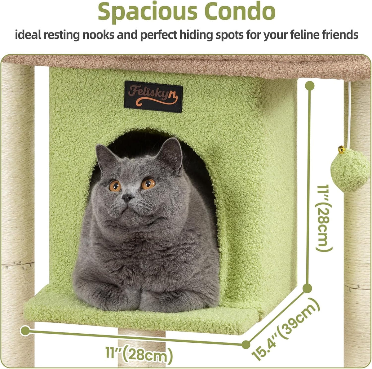 Cat Tree Tower Scratching Post for Indoor Large Adult Cats with Perch - Green / 28 Inches - image 3