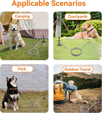 Heavy Duty 30FT Dog Tie Out Cable and Stake，360°Swivel Screw in Spike Auger Ground Stake Anchors for Large Medium Medium up to 220 lbs，Dog Outside Lead Cable for Yard, Lawn Beach, Camping