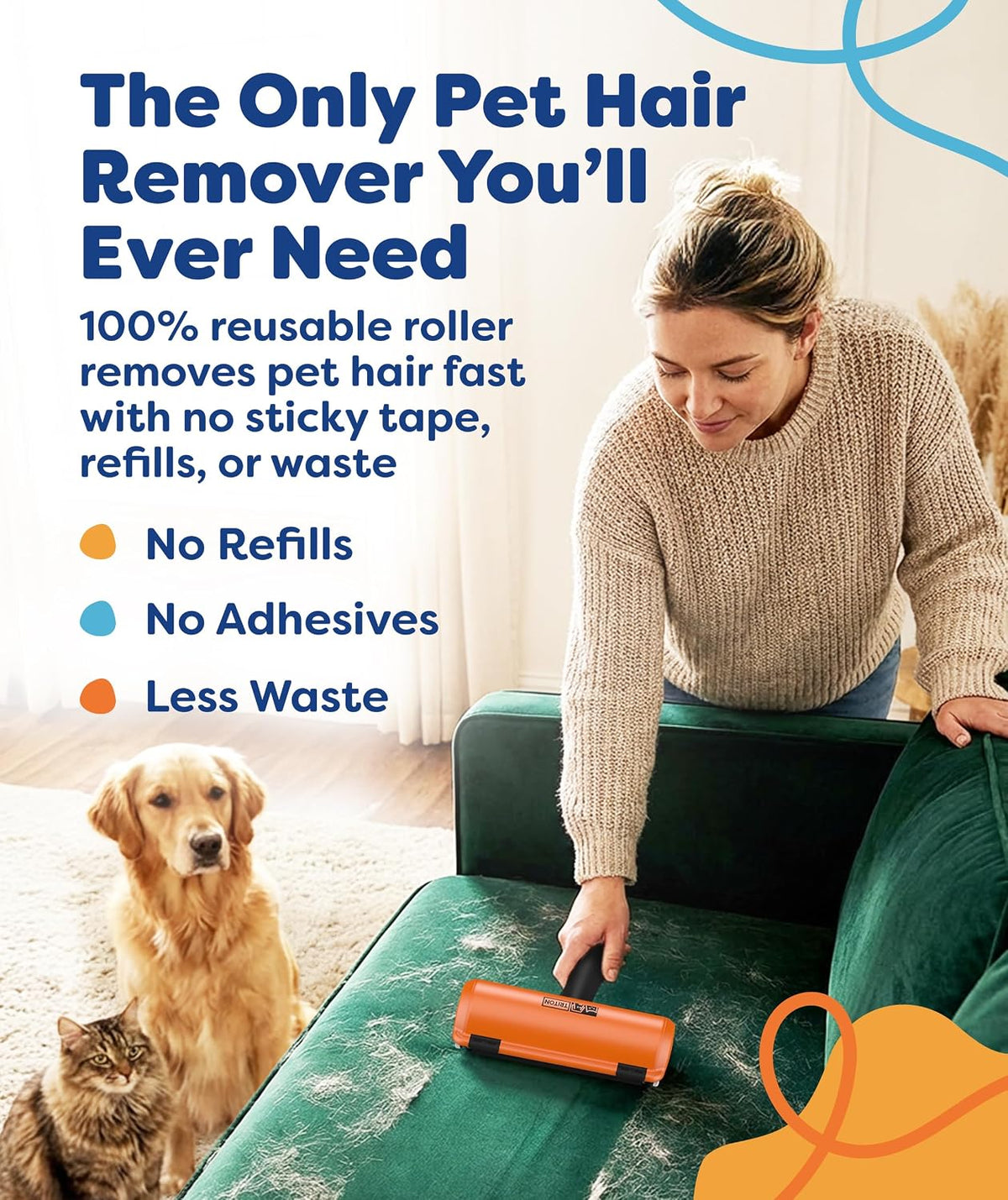 Triton Pet Hair Removal Tool w/Fur Trapping Compartment - Orange / Large - image 3