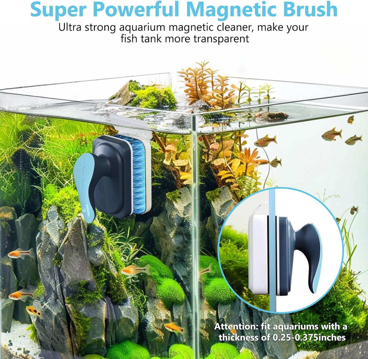 fishkeeper Aquarium Magnetic Glass Cleaner - M for Glass Thickness：1/4"-3/8" - image 2