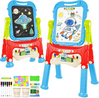Amagoing Easel for Kids, Adjustable Standing Art Easel for Toddler, Double Side White Chalk Board - Blue