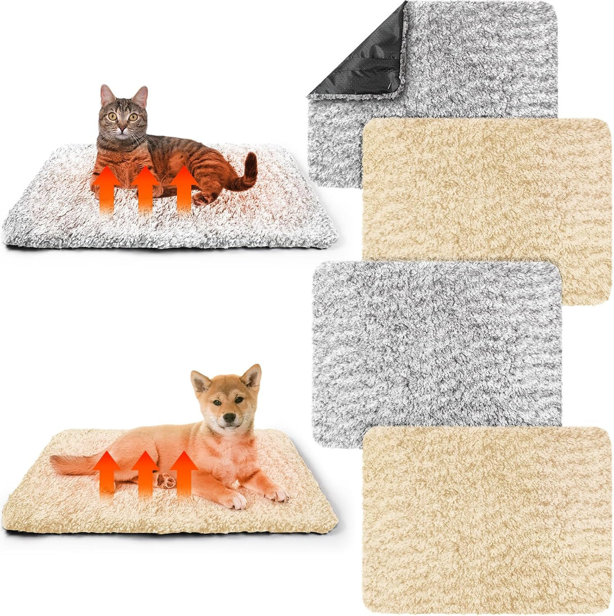 Drydiet 6 Pack Self Warming Pet Cat Dogs Pad 18 x 24 Inch Grey – Essentials for Cats - 19 x 28 Inch / Grey+Beige