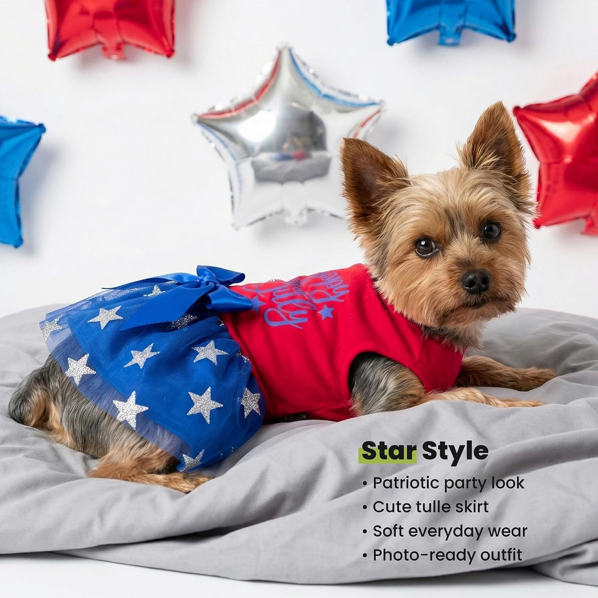Fitwarm Birthday Girl Dog Tulle Dress - X-Small / Happy 4th Of July - image 4