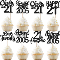 24PCS Black Happy 50th Birthday Cupcake Toppers Fifty Straight Outta - Black / 21st