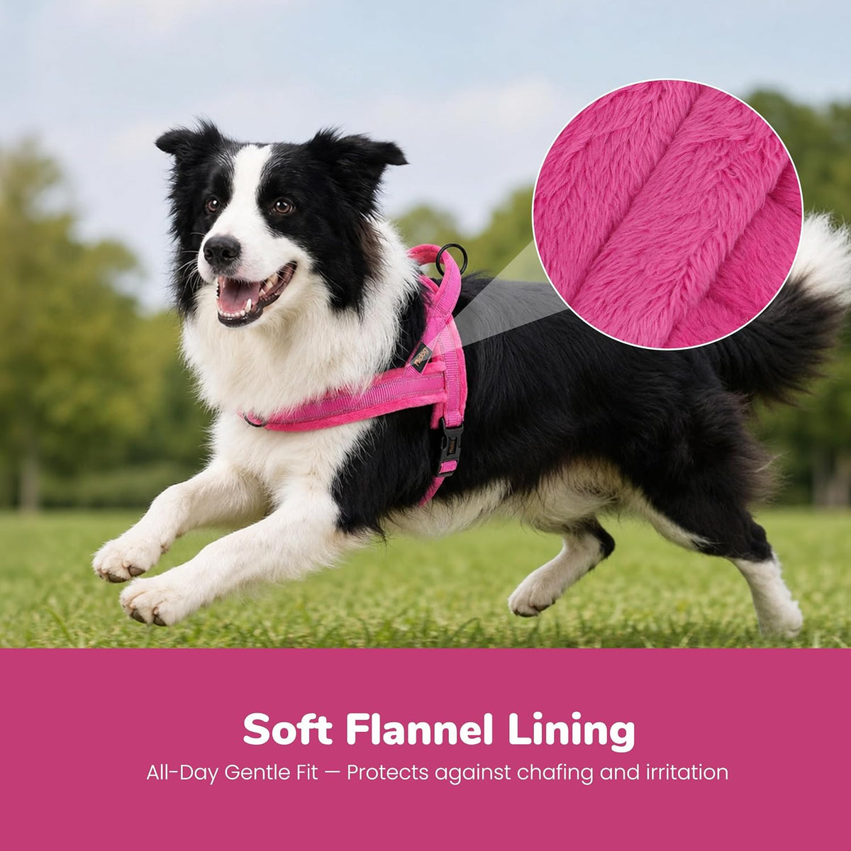 No Pull Dog Harness for Small Dogs, Soft Flannel Padded, XS - M:chest 21-27" / Hot Pink - image 2