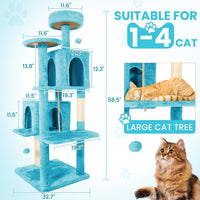 58.5inch Large Cat Tree Tower Condo for Indoor Cats - 58.5in / Peacock blue - image 3