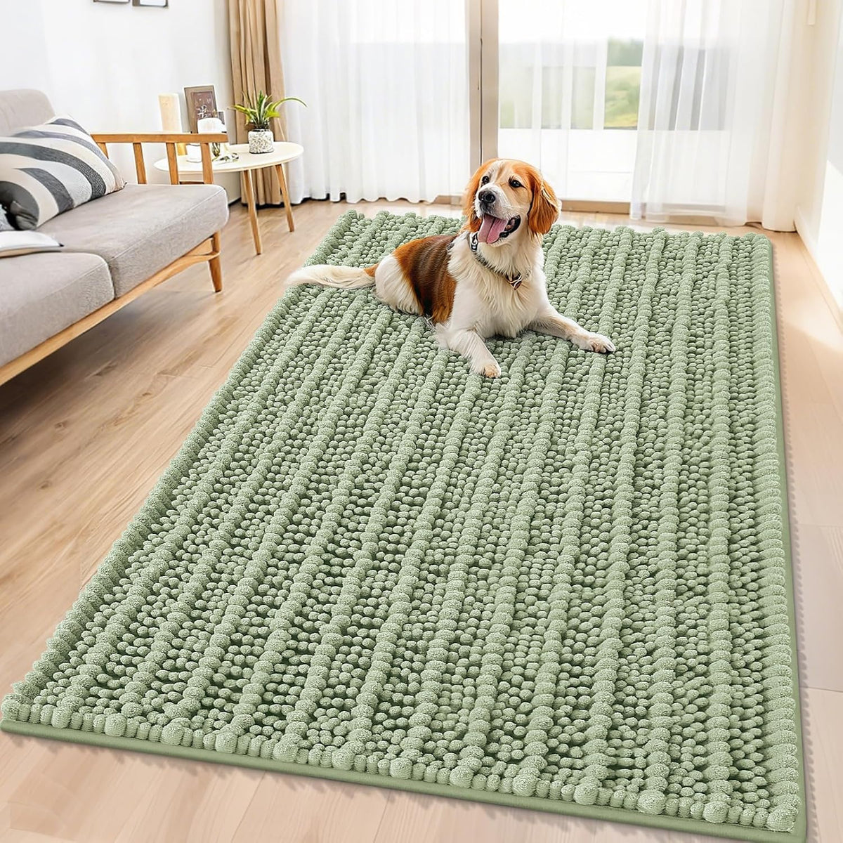 Smiry Dog Door Mat for Muddy Paws 30x20 - Layered Pattern / Layered-Sage Green / 59"X35"