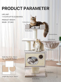 Maine Coon Cat Tree for Indoor Cats Large Adult,Modern Cat Tower for Extra Large Cats 20 lbs+,Heavy Duty Cat Tree with Sisal Scrathing Post,Hammock,Perch,Condo,Bed