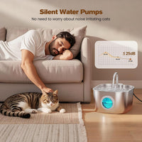 Cat Water Fountain Stainless Steel: Pet Fountains for Cats/Dog Indoor - 74oz/2.2L Cat Fountain + 8 Filters + 5 Sponges - image 2
