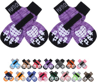 PUPTECK Anti-Slip Dog Socks with Double Sides Grips for Small Medium - Purple / Medium (4 Count)