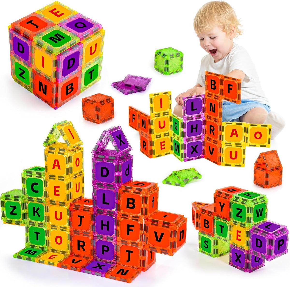 Windidi 48 piece magnetic letter tiles with uppercase and lowercase alphabet stickers