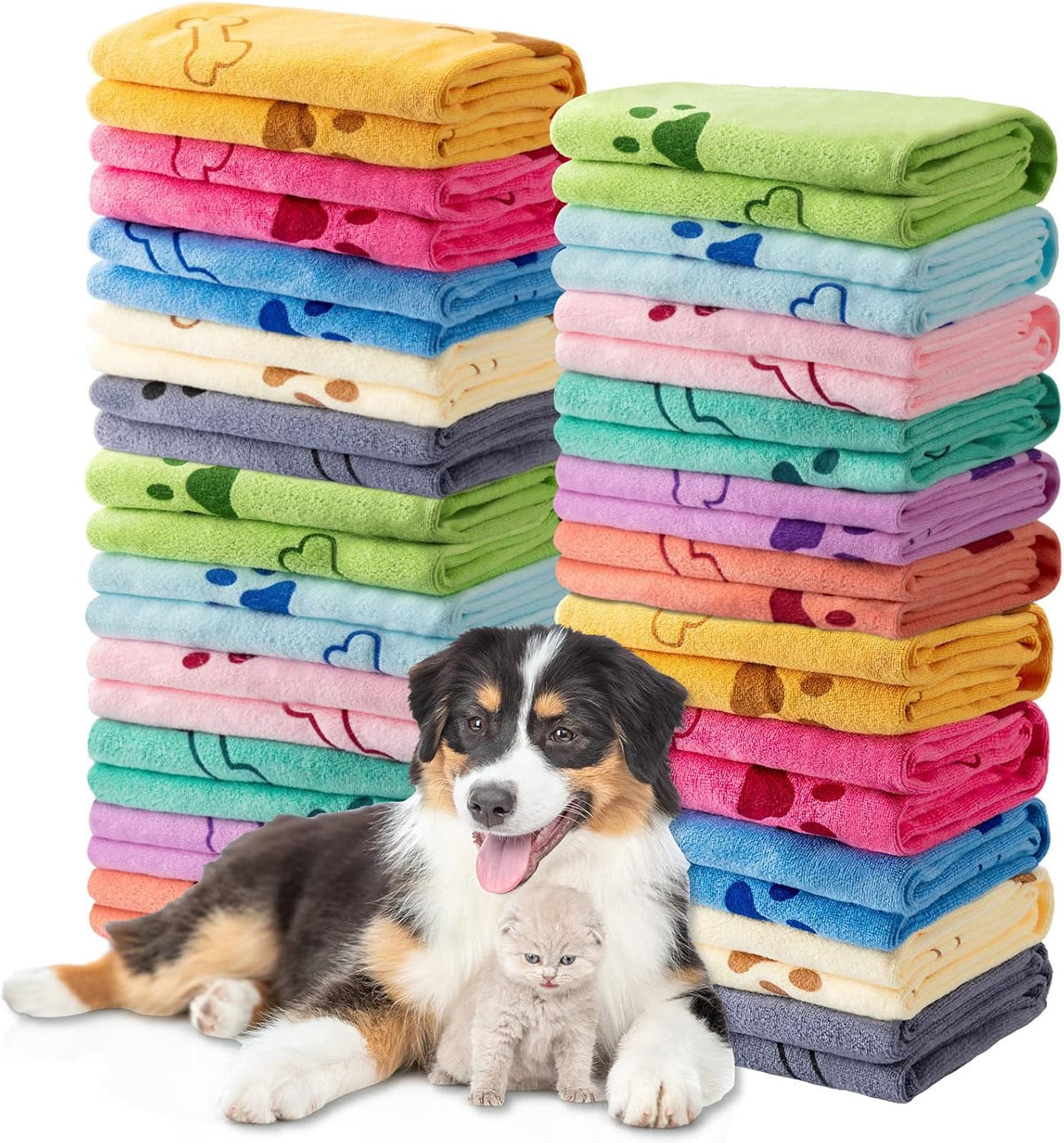 Tatuo 22 Pcs Dog Towels for Drying 20 x 40 Inch Pet Bath Towels - Colorful / Bone Pattern
