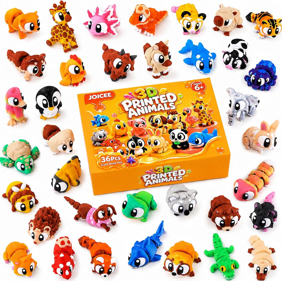 JOICEE 24Pcs 3D Printed Dinosaur Animals Mini Dinosaur Toys – Fun for Kids & Family - Orange