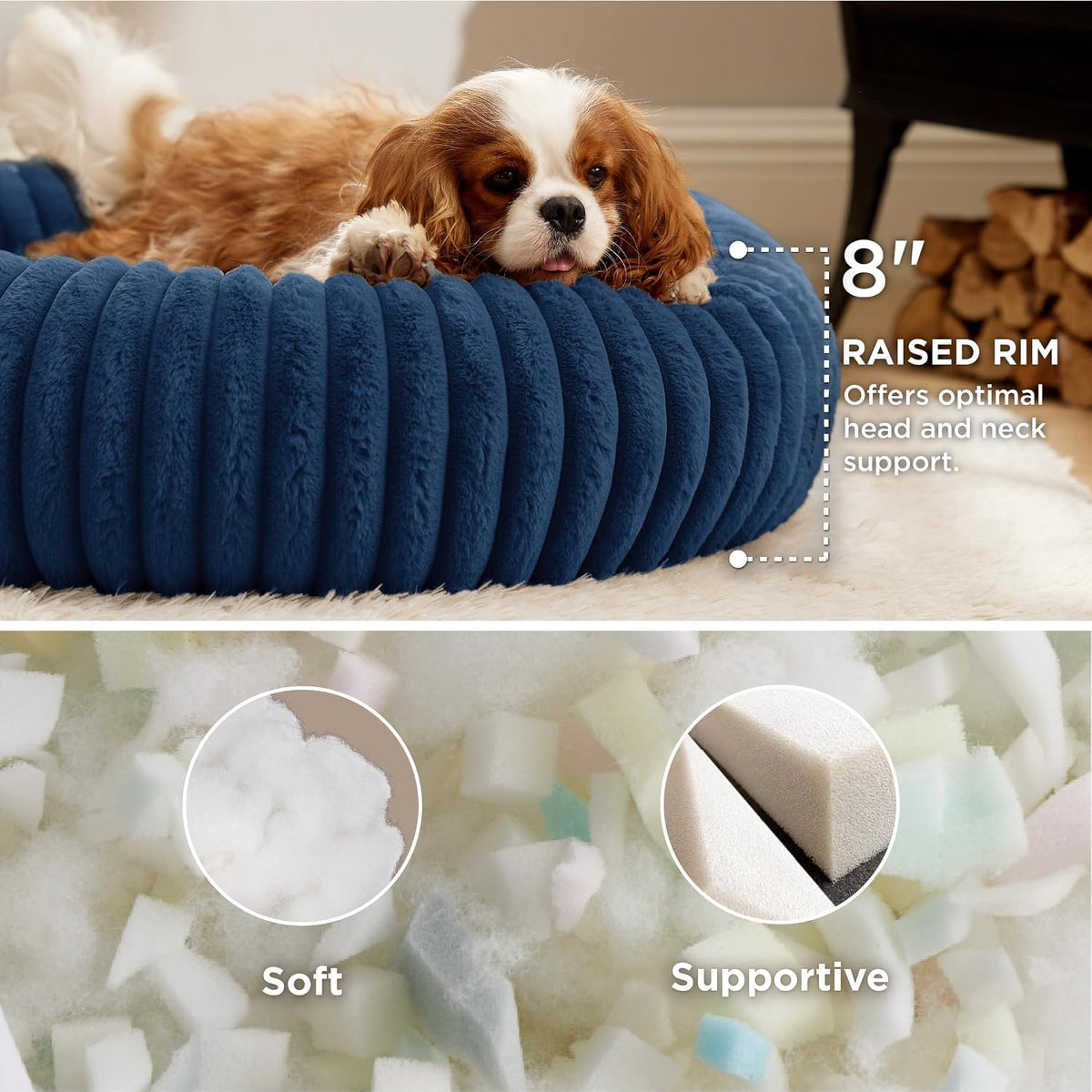 Bedsure ComfyFleece Donut Dog Bed Medium Size Dog with Washable Cover – Essentials for Dogs - M (30x30x8) / Night Blue - image 2