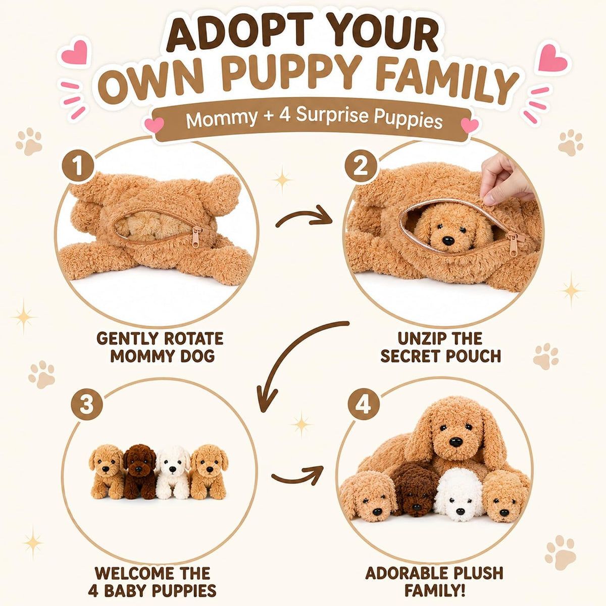 PixieCrush labradoodle stuffed animal pillow with 4 surprise plush puppies inside - view 11