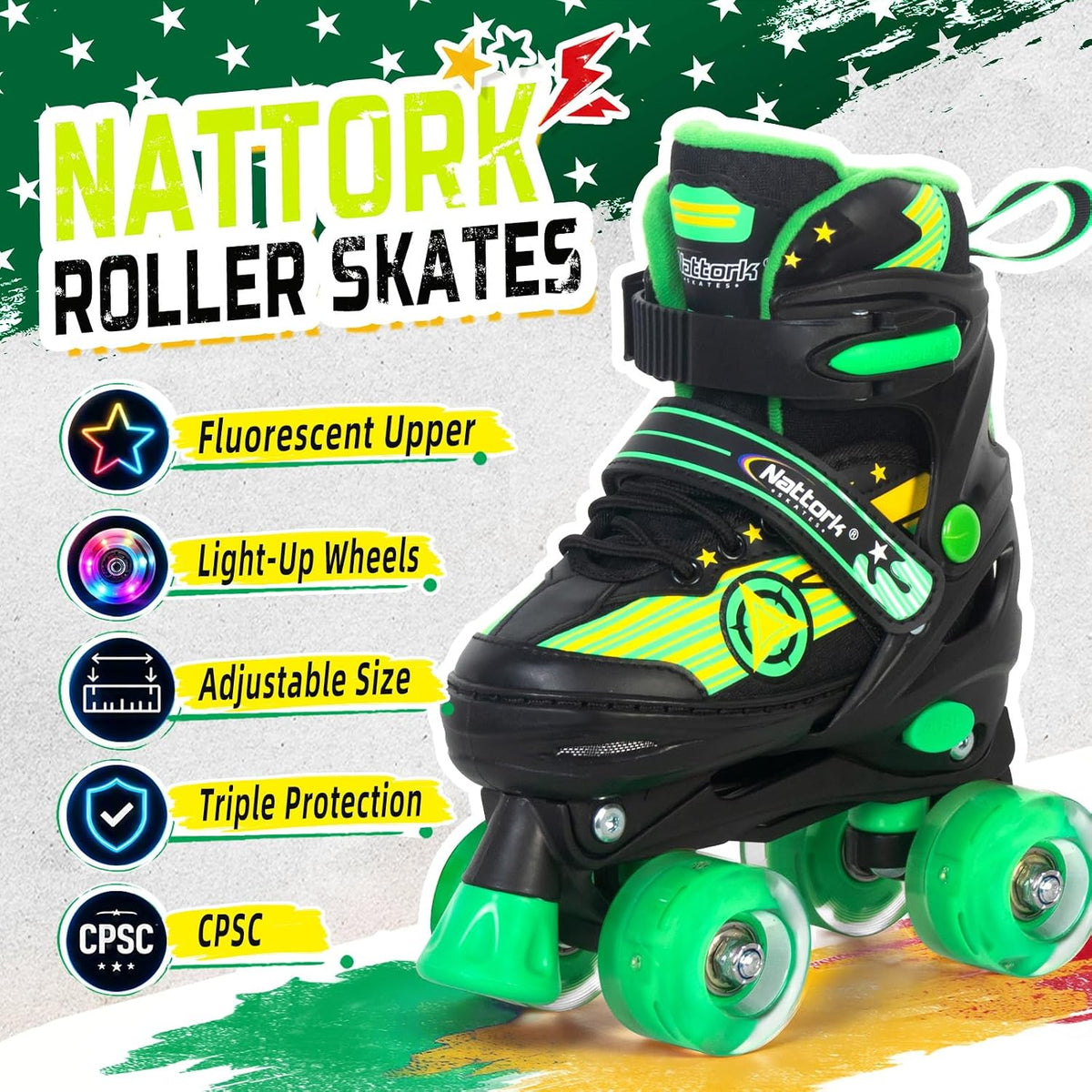 Kids Roller Skates for Boys - Star Green / X-Small(7C-9C) - image 2