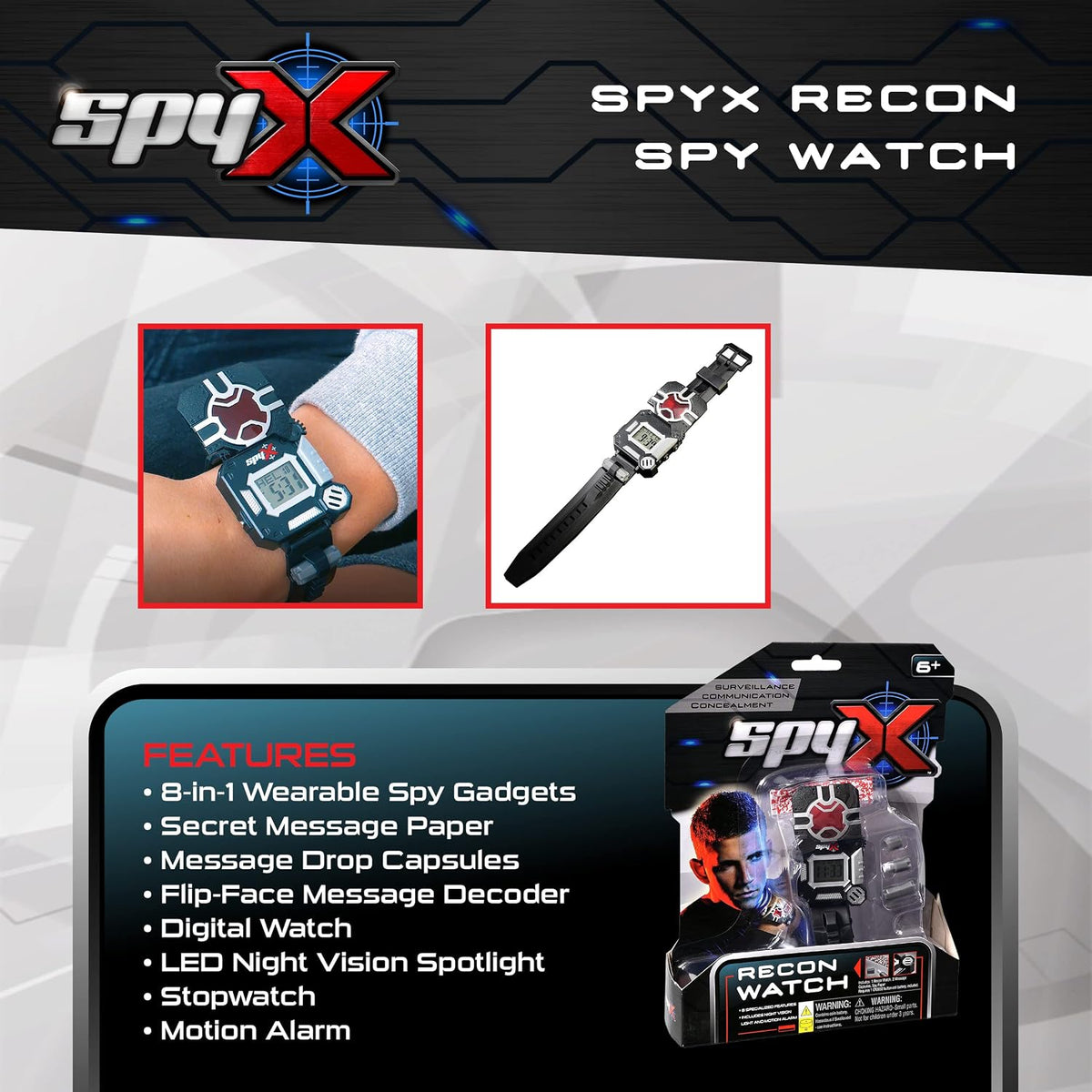 SpyX / Micro Gear Set - 4 Real Spy Toys Kit + Adjustable Belt for Spy Kids Role Play. Junior Secret - Childrens Recon Spy Watch - image 3
