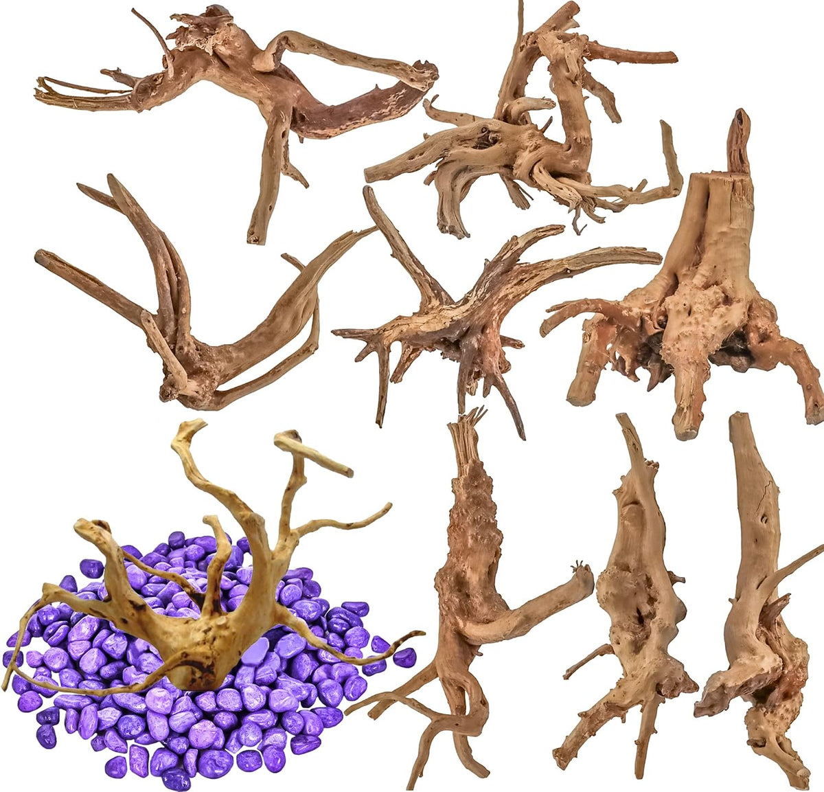Vmiapxo 8-Pack Natural Driftwood, Sinkable Spider Wood – Essentials for Fish - 4''-6''