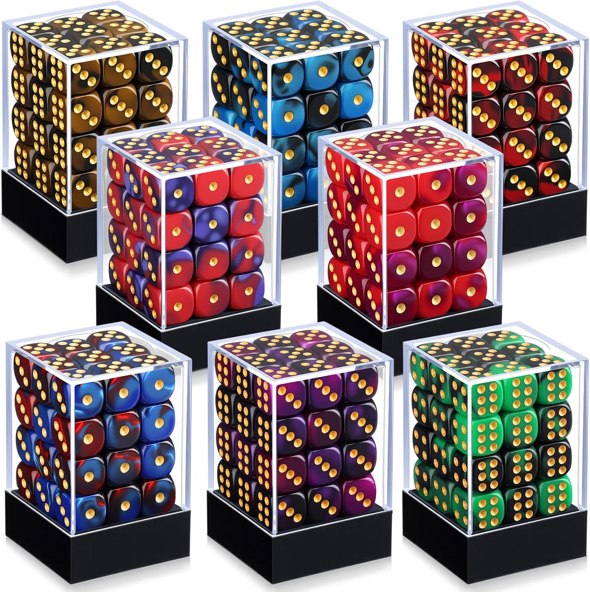 Foilswirl 144-piece 12mm mini dice set in brown, dark red, blue and gray with storage boxes - view 3