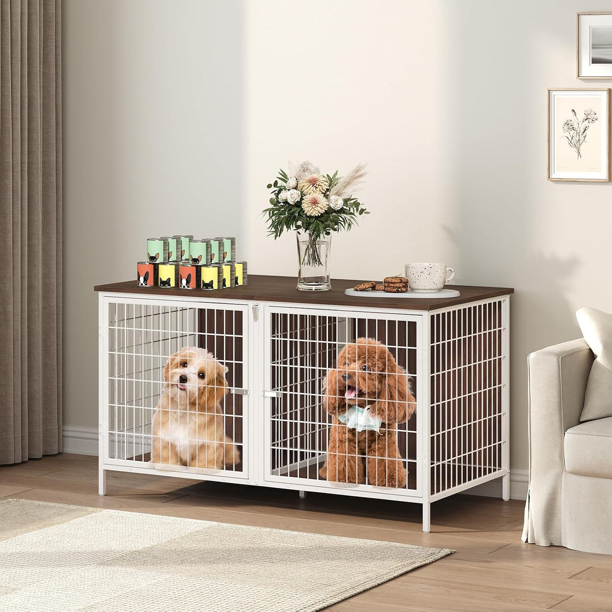 MAHANCRIS wooden double dog crate furniture with removable divider